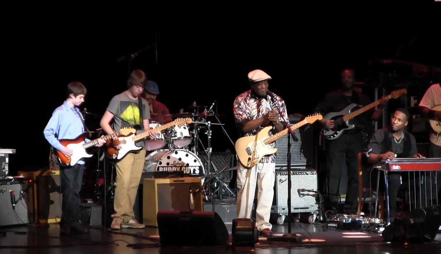Hayden Fogle with Buddy Guy, Quinn Sullivan and Robert Randolph.